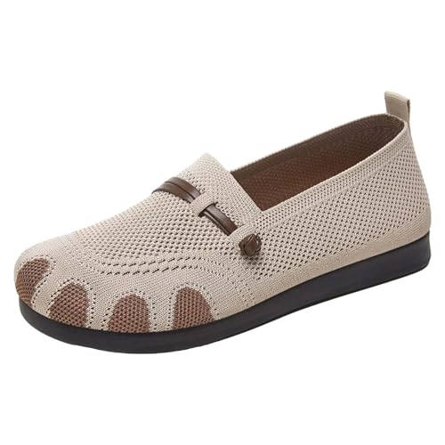 Damen niedliche 𝐏enny Stricken Loafer für Flach Polsterung Plantar Fasciitis Runde Zehe Flache Mund Single Schuhe Komfortables Büro Arbeiten Slip-On Gehen Fahren Laufschuh (Khaki, 41) von Generic