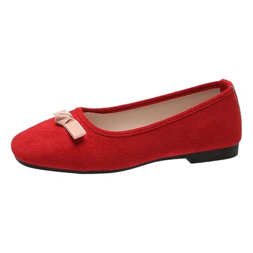 Damen orthopädische Mokassins Schleife Loafer Lässige Schuhe Wildlederschuhe Bonbonfarbene Flache Slip-on Bequeme Halbschuhe Spitze Zehe Wanderschuhe Atmungsaktiv Slipper (Red, 40) von Generic