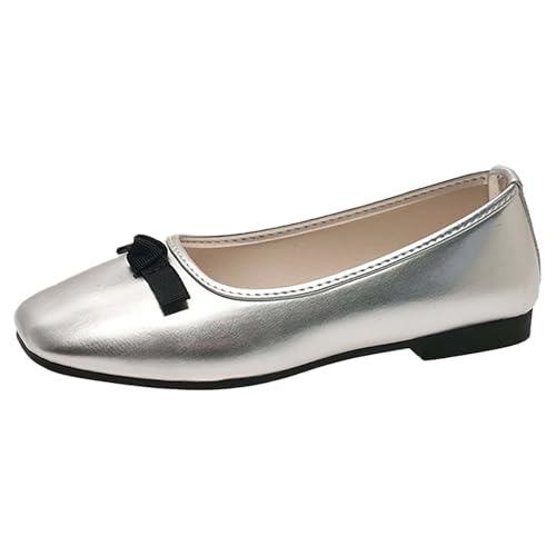 Damen orthopädische Mokassins Schleife Loafer Lässige Schuhe Wildlederschuhe Bonbonfarbene Flache Slip-on Bequeme Halbschuhe Spitze Zehe Wanderschuhe Atmungsaktiv Slipper (Silver, 37) von Generic