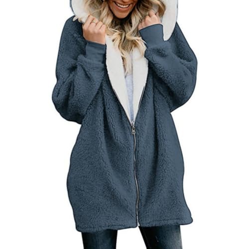 Damen warme Winterjacke Langarm Plüschjacke Casual Mantel Winter Tasche Reißverschluss Wintermantel warmer Shacket Kapuzenjacke Einfarbig Casual Mantel Winter Kapuzenpullover Mit Kapuze von Generic