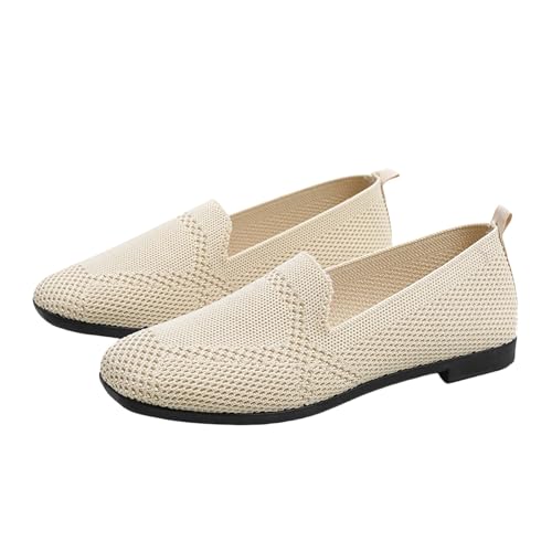 Damen weiße Slip-on Loafer Flach Mesh Tuch Fliegend gewebt atmungsaktive Flache Mundrutschen Schuhe weiche Sohle 𝗠ode Dress Schuhe für Prom Hochzeit und 𝗣𝐚rty Arbeitsgeschäft (Beige, 40) von Generic