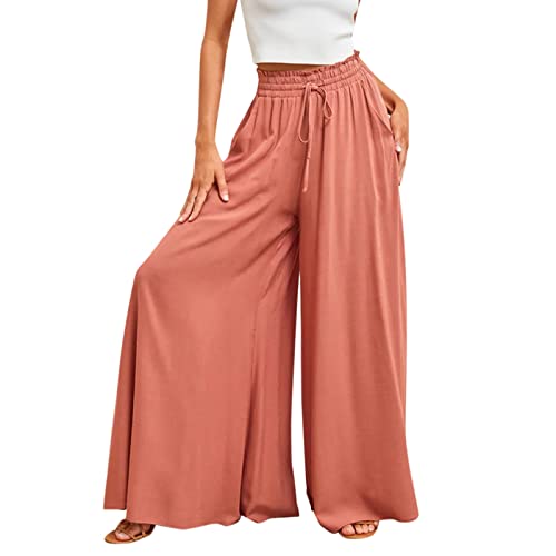 Damen weites Bein Palazzo Hose Yoga Salon Hippie Haremshose Hosen Sommer High Waist Plissee Palazzo Hose mit Gummizug Weites Bein leichte Sommerhose, Damen von Generic