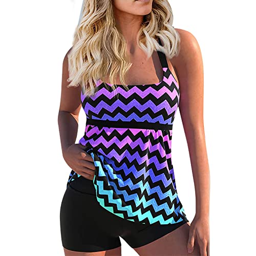 Damen zweiteilig Badeanzug Push up Bademoden bauchweg Tankini Set mit Hot Pants Drucken Badeanzug Bikini Sportlich von Generic