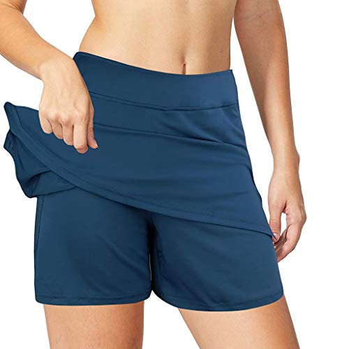 Damenanzug-Shorts, Taillen-Badehose, Kordelzug, Badeanzug, hohe Jungen-Shorts, Tasche, Bademode, Tankini-Set, Sport, Yoga-Shorts, Badehose mit integrierten Leggings, Damen-Baden (03C-Navy, XXXXL) von Generic