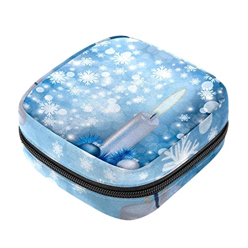 Damenbinde Aufbewahrungstasche, Feminine Produktbeutel Tragbare Periode Kit Tasche für Mädchen Frauen Damen Blau Weihnachten Schneeflocken Kerze Ball, Mehrfarbig, 4.7x6.6x6.6 in/12x17x17 cm von Generic