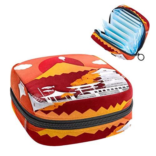 Damenbinden Aufbewahrungstasche, Period Kit Tasche für Schule, Menstruationstasse Tasche, Damenbinden Pads Organizer Tasche, Japan Herbst Reise Landschaft von Generic
