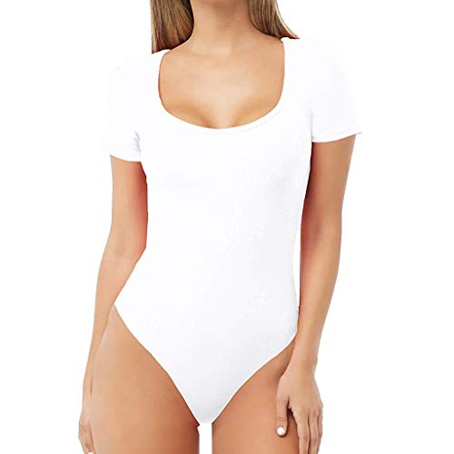 Damenbody mit Kurze Ärmel und Rundhals Damen Tshirt Overall Bodysuit Unterzieh-Body optimale Passform Sportlicher Tanz-Body für Frauen (Weiß, XS) von Generic