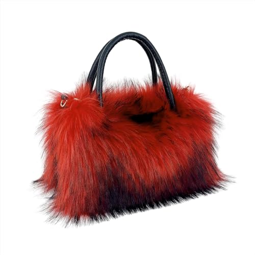 Damenhandtasche Pelzige Tragetasche Für Damen, Trendige Lange Felltasche Handtasche, Flauschige Umhängetasche, Plüsch Große Kapazität Tragetasche (Rot) von Generic