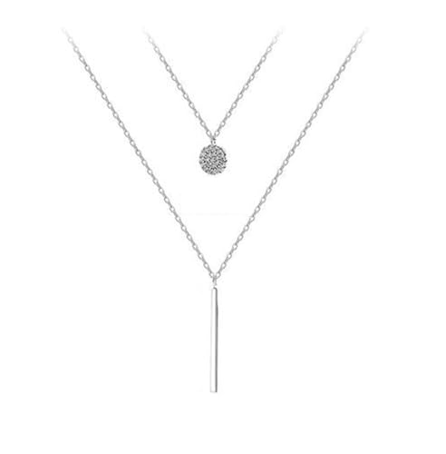 Damenkette Halskette Herz Anhänger Ankerkette S925 Sterling Silber Halskette Damen Diamant Doppelschicht Rund Ein-Wort-Set Kette Damen Pullover Kette Schmuck von Generic