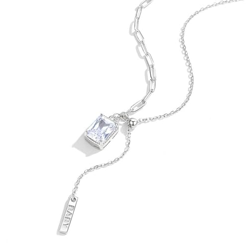 Damenkette Halskette Herz Anhänger Ankerkette S925 Sterling Silber Kleine Quadratische Diamantquaste Halskette Damen Geometrische Zuckerwürfel Verstellbare Schlüsselbeinkette Diaman von Generic
