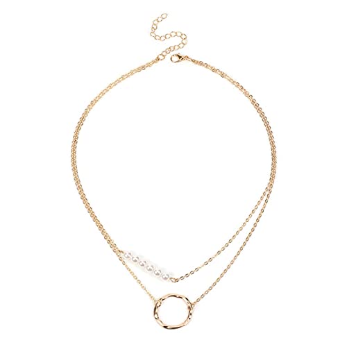 Damenkette Halskette Herz Anhänger Ankerkette Schmuck Mehrschichtige Geometrische Größe Kreisperlenkette Damen Einfache Schlüsselbeinkette von Generic