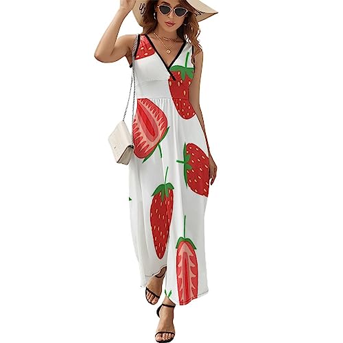 Damenkleid Rüschenkleider Erdbeer-Muster Ärmelloses Kleid Kleid Mit V-Ausschnitt von Generic