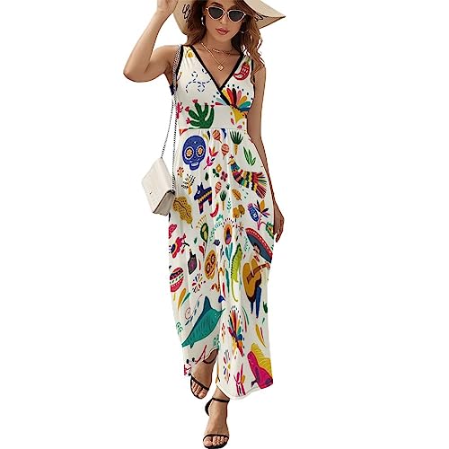 Damenkleid Rüschenkleider Mexiko-Symbole Ärmelloses Kleid Kleid Mit V-Ausschnitt Damenkleid Rüschenkleider Mexiko-Symbole Ärmelloses Kleid Kleid Mit V-Ausschnitt von Generic