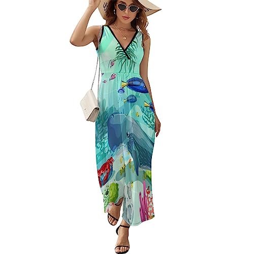 Damenkleid Rüschenkleider Qualle Seepferdchen Ärmelloses Kleid Kleid Mit V-Ausschnitt von Generic