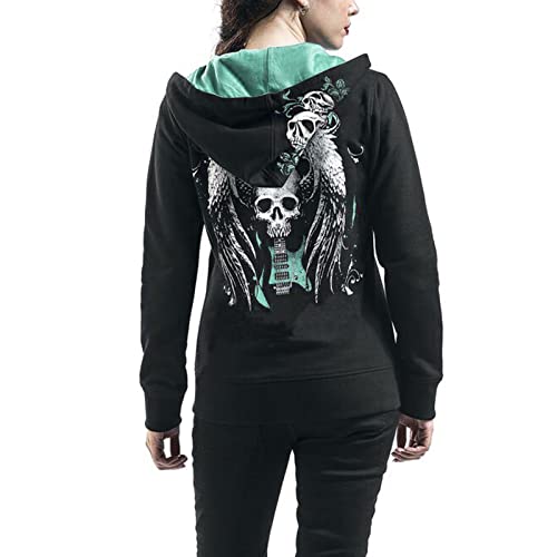 Damenmode Damen Totenkopf bedrucktes trendiges Sweatshirt Reißverschluss Langarm Slim Hoodie Top Coat Damen Mantel Weit von Generic