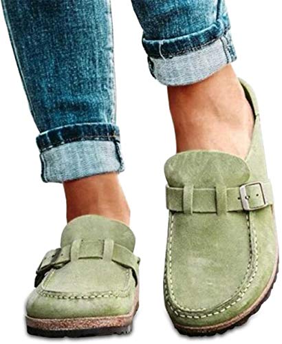 Damenmode Sandalen Leder Flache Sandalen Sommer Clogs Wildleder Slipper Closed Toe Walking Slippers Lady Bootsschuhe Round Toe Slip On Loafer Schuhe,Grün,39 (Green 40 EU) von Generic