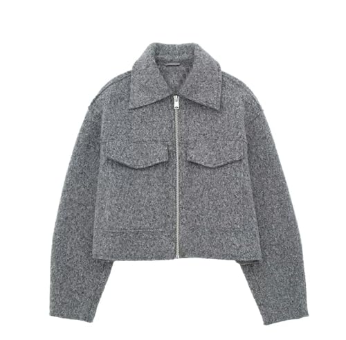 Damenoberteile, Jacken, vielseitige Revers-Kurzjacken, Wolljacken, kleine Damen – Grau – XS Damenoberteile, Jacken, vielseitige Revers-Kurzjacken, Wolljacken, kleine Damen – Grau – XS von Generic