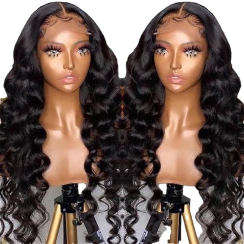 Damenperücke Aus Echthaar (40 Zoll), Locker, Tief Gewellt, 13 X 4, Transparente Spitze, Klebefreie Kappenlocken von Generic