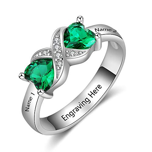 Damenring mit Gravur 925 Sterling Silber Personalisierter Ring mit Edelstein und Name, Herz Cubic Zirkonia, Damenschmuck, Muttertag Weihnachten Geburtstag Geschenk (silver, 52(16.6)) von Generic