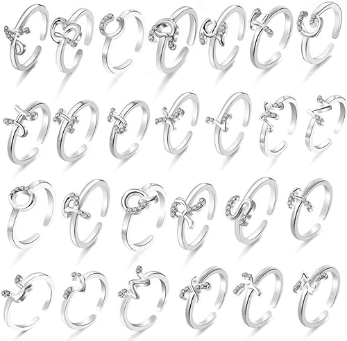 Damenring mit Kristallen Anfangsbuchstabe verstellbarer Ring Alphabeth Buchstaben 26 englische Buchstaben Öffnungsringe Paare Ring Attraktives Design von Generic
