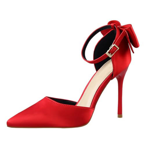 Damensandalen Satin Schleife Spitze Zehen Seitlicher Ausschnitt Stilettoabsatz Ausschnitt Eleganter Riemchen Für Hochzeit Party Abendformelle Anlässe,Rot,43 EU Damensandalen Satin Schleife Spitze Zehen Seitlicher Ausschnitt Stilettoabsatz Ausschnitt Eleganter Riemchen Für Hochzeit Party Abendformelle Anlässe,Rot,43 EU von Qynthra