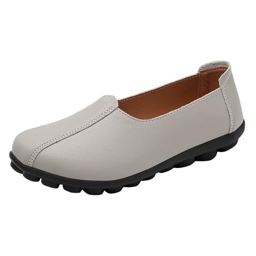 Damenschuhe, flach, ohne Schnürsenkel, Mokassins, Bootsschuhe, Walking, Arbeit, leicht, lässig, Ballettschuhe aus Leder, Outdoor, rutschfest, bequem, grau, 37 EU von Generic