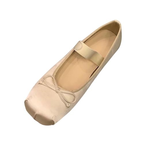 Damenschuhe, ohne Schnürsenkel, elegant, flache Ballettschuhe, quadratische Spitze, Mary Janes, Satin, Retro, Mokassins, leicht, lässig, beige, 35 EU Damenschuhe, ohne Schnürsenkel, elegant, flache Ballettschuhe, quadratische Spitze, Mary Janes, Satin, Retro, Mokassins, leicht, lässig, beige, 35 EU von Generic