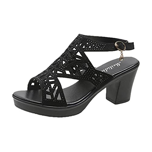 Damenschuhe 43 44 Absatz Sommer Strass Dekorative Schnalle Dicke High Heel Sandalen S. Damen Schuhe Sneaker von Generic