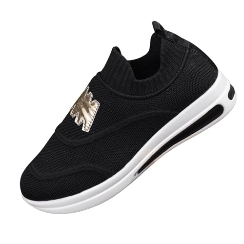 Damenschuhe Dicke Loafer Sneaker 𝐊nöchel Fußgewölbeunterstützung Slip-On Running Shoes Synthetik Bequeme Mokassins Klassische Slippers Fussbett Halbschuhe Dämpfung Walkingschuhe (Black, 37) von Generic