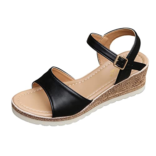 Damenschuhe Hohe Sommer Volltonfarbe Open Toe Keilabsatz Schnalle Sandalen Orthopädische Schuhe Damen Sommer von Generic