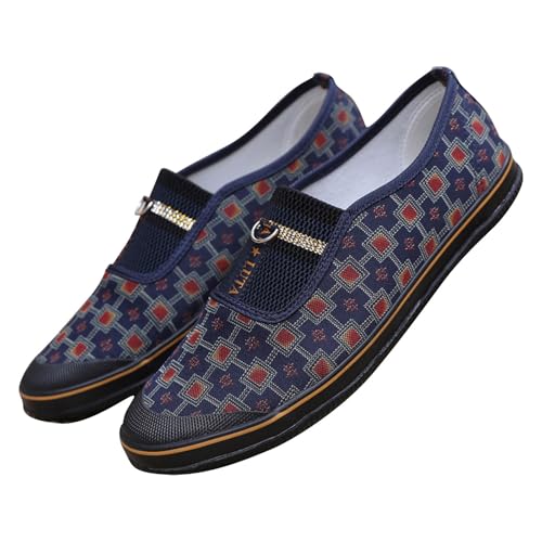 Damenschuhe Leinen Ethnische Loafer Stoff Freizeitschuhe Fußgewölbeunterstützung Sommermode Klassische Walkingschuhe Slip-On Mokassins zum Wandern, Fahren, Dress (Blue, 37) von Generic