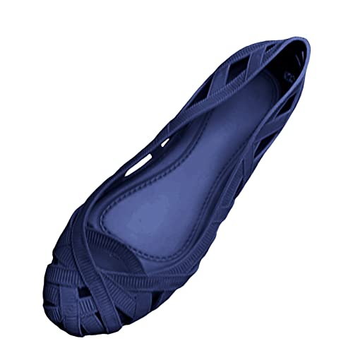 Damenschuhe Pumps Keilabsatz Jeansblau Mode Frauen atmungsaktive Sandalen Sommer zu Hause flache spitze Sandalen Freizeit Strand Sandalen mit flachem Boden Damen Schuhe Mit Absatz Sommer von Generic