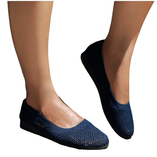 Damenschuhe Spitze Zehenpartie Barfußschuhe Mesh Stoff Plateau Loafer geschlossen Memory 𝗙oam Mokassin Atmungsaktivität Freizeitschuhe Sommermode Schwarz Outdoor Schuhe (Navy, 37) von Generic