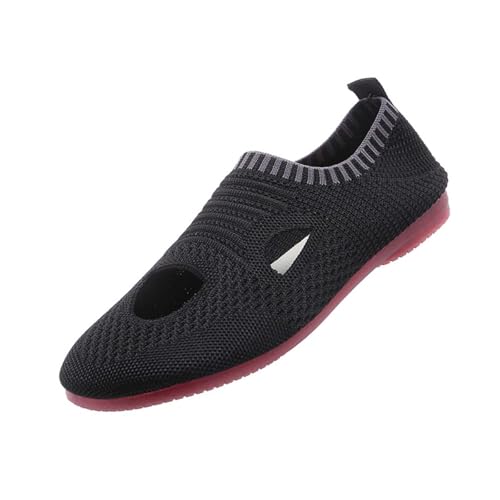 Damenschuhe Strick Slip-On Stoff Loafer orthopädische Reinschlüpfen Go Walking Slip-In-Sneakers mit stoßdämpfende Rutschhemmung Atmungsaktiv Mokassins Niedrige Spitze Freizeitschuhe (Black, 39) von Generic