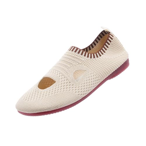 Damenschuhe Strick Slip-On Stoff Loafer orthopädische Reinschlüpfen Go Walking Slip-In-Sneakers mit stoßdämpfende Rutschhemmung Atmungsaktiv Mokassins Niedrige Spitze Freizeitschuhe (White, 41) von Generic