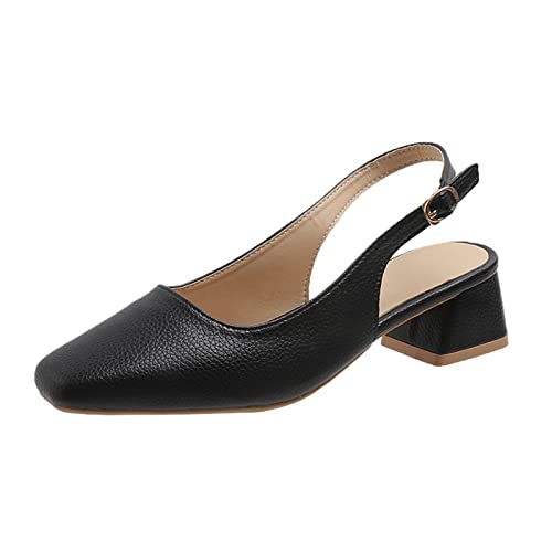 Damenschuhe Weite H 41 Neu einfarbiges mit quadratischer Kopfschnalle, dicke Ferse, lässige Sandalen Damen Schuhe Sandalen Schwarz von Generic