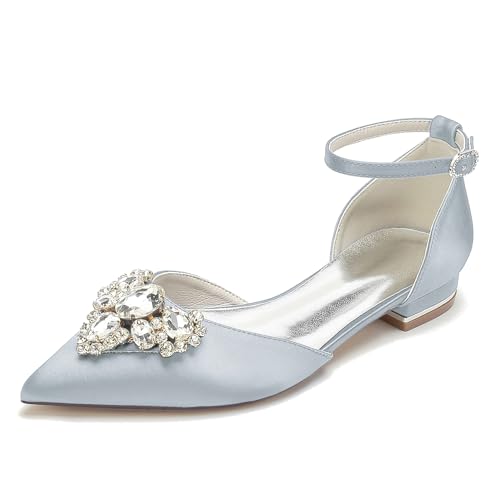 Damen High Heels mit spitzer Spitze, Knöchelriemen, Abendkleid, Flache Slipper,Silber,39 Damen High Heels mit spitzer Spitze, Knöchelriemen, Abendkleid, Flache Slipper,Silber,39 von Generic