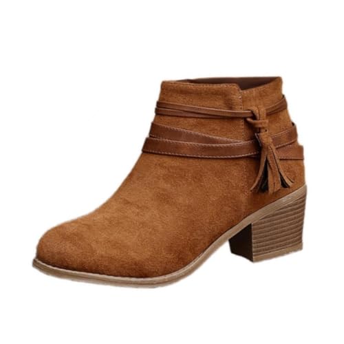 Damenstiefel, quadratischer Absatz, klassisch, kurze Stiefeletten aus Wildleder, bequem, britischer Stil, elegant, Herbst, Winter, Outdoorschuhe für Damen, braun, 38 EU Damenstiefel, quadratischer Absatz, klassisch, kurze Stiefeletten aus Wildleder, bequem, britischer Stil, elegant, Herbst, Winter, Outdoorschuhe für Damen, braun, 38 EU von Generic