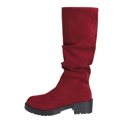 Damenstiefel, runde Spitze, große Größe, Wildleder, quadratischer Absatz, rutschfest, klassisch, halbhohe Wadenstiefel, britischer Stil, Herbst- und Winterschuhe, rot, 36 EU Damenstiefel, runde Spitze, große Größe, Wildleder, quadratischer Absatz, rutschfest, klassisch, halbhohe Wadenstiefel, britischer Stil, Herbst- und Winterschuhe, rot, 36 EU von Generic