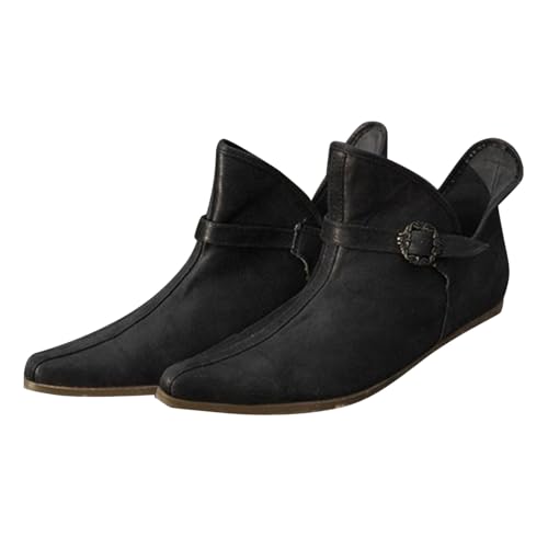 Damenstiefel, spitzer Zehenbereich, kurze Stiefel, Retro, flach, Gürtelschnalle, große Größe, schicke und elegante Stiefel, Herbst und Winter, Schwarz , 37 EU von Generic
