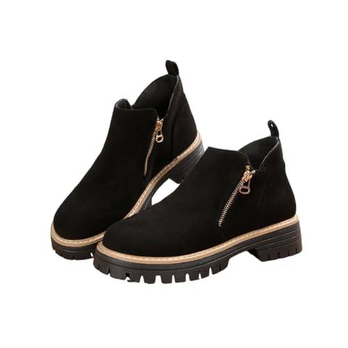 Damenstiefeletten mit runder Zehenpartie und seitlichem Reißverschluss, Damenstiefeletten aus Wildleder mit niedrigem Absatz und Reißverschluss (Black,43) von Generic