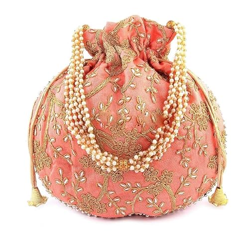 Damentasche im Rajasthani-Stil, königliche Clutch, Seidentasche, Kombi, Khajoor-Armbänder, ethnisch, für Damen, Brautschmuck, 20,3 cm, Royal Pink von Generic