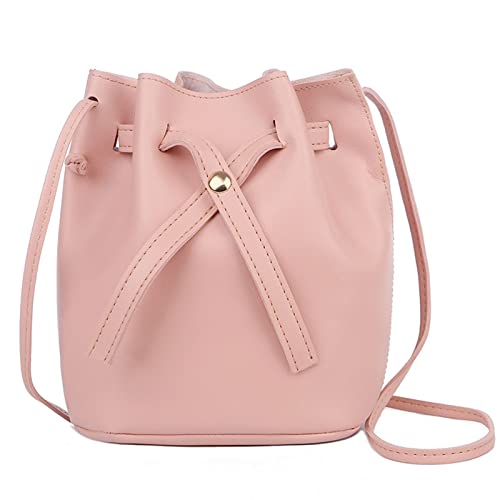 Damentaschen Trendy Fashion Drawstring Lady Bag Border Lässige Handtasche Umhängetasche Rotes Kleid Damen Langarm Mit Taschen (Pink, One Size) von Generic