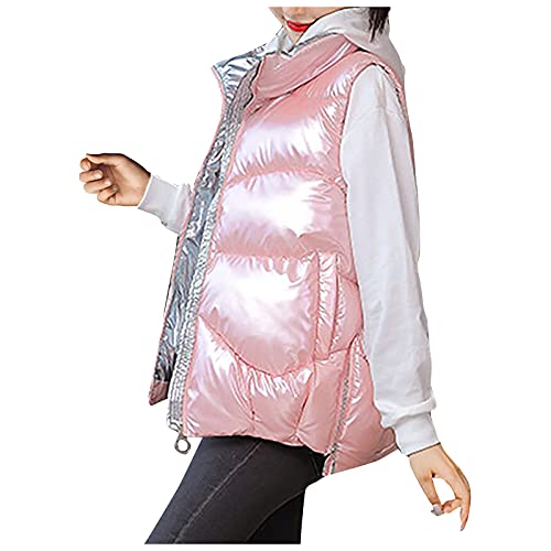 Damenwesten äRmellos Lang Laufweste Damen Leicht Kurze Weste Damen Daunenweste Mantel Mit Kapuze Steppweste Wintermantel ÄRmellose Crop Steppjacke,Rosa,3XL von Generic