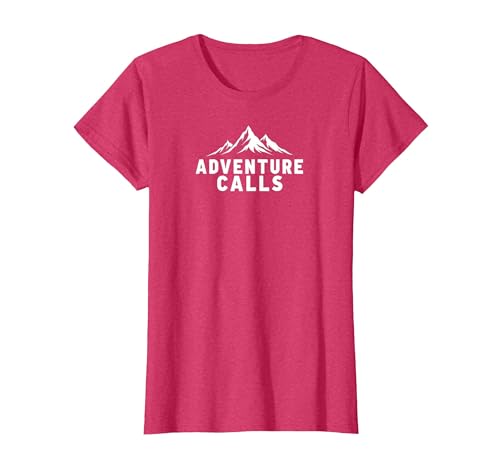 Das Abenteuer ruft Mountain Peaks Outdoor-Entdecker T-Shirt, Damen, Rot meliert, XXL von Generic