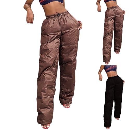 Daunenhose Damen Lang - Thermohose Damen Gefüttert - Outdoorhose Damen Winter Trekkinghose Langgröße Stepphose Elastische Taille Ultraleichte Wasserfeste Skihose Schneehose Baggy Hose von Generic
