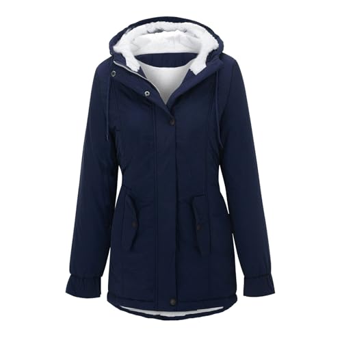 Daunenjacke Damen,Damen Fleece-Mantel: Kuschelige Teddyfleece Kapuzenjacke,Langarm,Warm Und Bequem,Freizeitjacke,Softshelljacke Für Damen Winter,Damen Wintermantel Warm,D Navy,Xxl von Generic