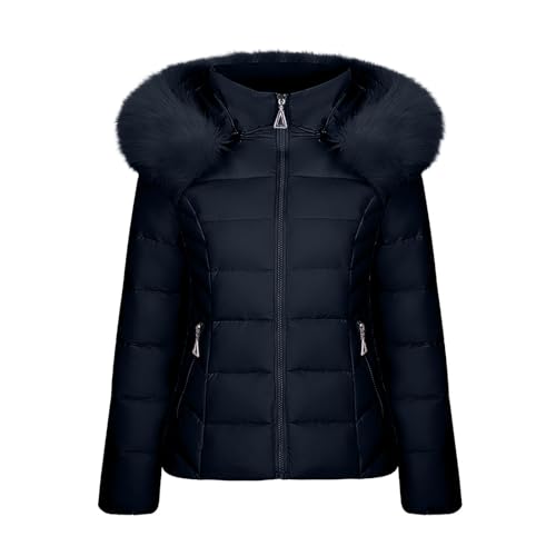 Daunenjacke Damen Elegant Winterjacke Reißverschluss Steppjacke Warme Dicke Übergangsjacke Longline Puffer Jacke mit Fellkapuze Mode Mantel Fitness Trainingsjacke 2023 Wintermantel Schwarz 3XL von Generic