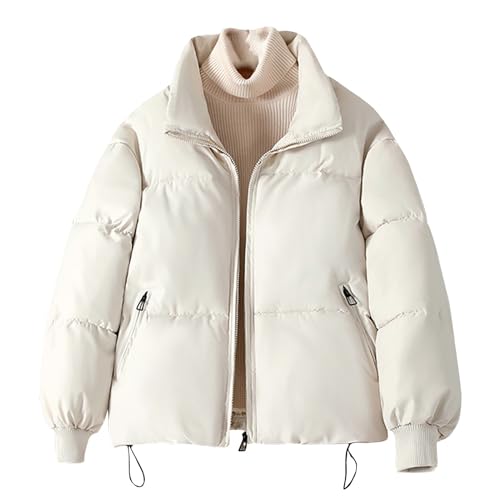 Daunenjacke Damen Kurz Einfarbig Langarm Wattierte Jacke Dicke Warme Wintermantel Plus Size Reißverschluss Steppjacke Revers Übergangsjacke Puffer Coat Winterparka Skijacke Softshelljacke S-5XL von Generic