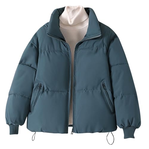 Daunenjacke Damen Kurz Einfarbig Langarm Wattierte Jacke Dicke Warme Wintermantel Plus Size Reißverschluss Steppjacke Revers Übergangsjacke Puffer Coat Winterparka Skijacke Softshelljacke S-5XL von Generic